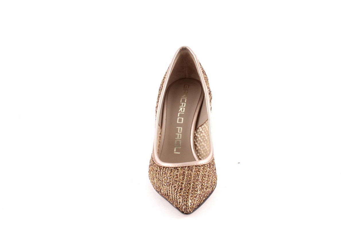 Decollete in rete con tessuto intrecciato color bronzo chiaro G5BV83T